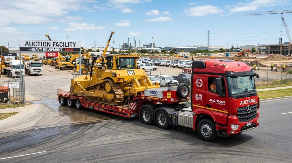 Dynamic photorealistic scene of heavy construction machinery